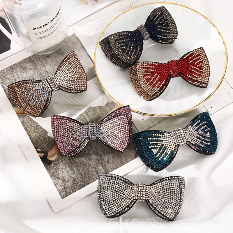 Layer Bow Tie Rhinestone Hair Clip Metal Retro Barrette Hairpin