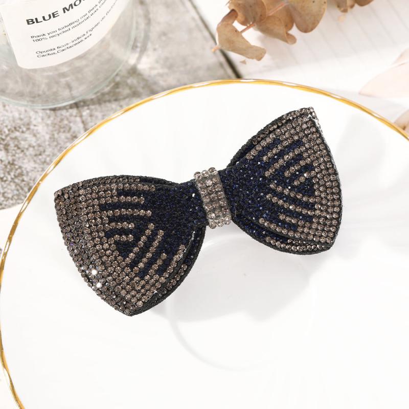 Layer Bow Tie Rhinestone Hair Clip Metal Retro Barrette Hairpin