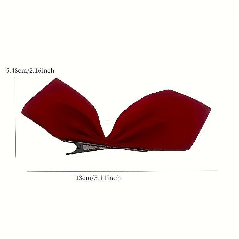Velvet Bow Hair Clip Set - Red Plush Hair Accessories