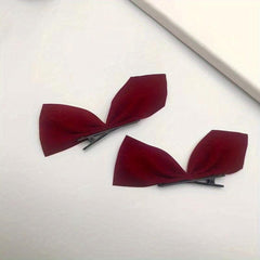 Velvet Bow Hair Clip Set - Red Plush Hair Accessories