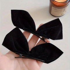 Velvet Bow Hair Clip Set - Red Plush Hair Accessories