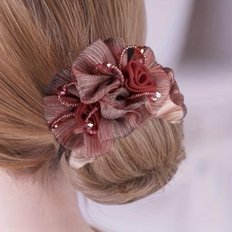 Mesh Flower Hair Tie Ponytail Holder Vintage Hair Accessories For Women