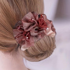 Mesh Flower Hair Tie Ponytail Holder Vintage Hair Accessories For Women