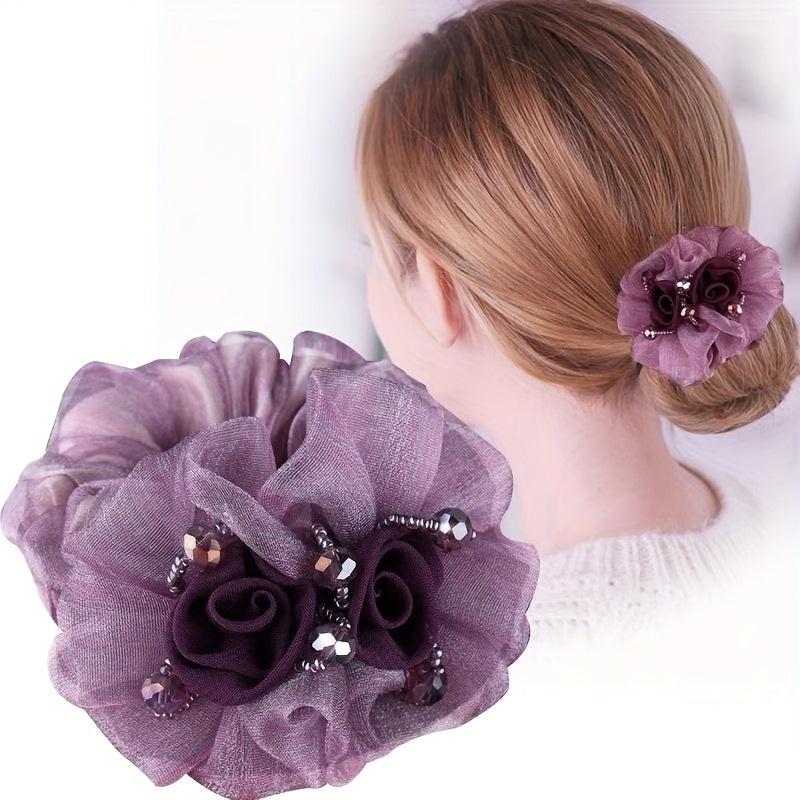 Mesh Flower Hair Tie Ponytail Holder Vintage Hair Accessories For Women