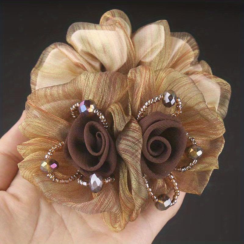 Mesh Flower Hair Tie Ponytail Holder Vintage Hair Accessories For Women
