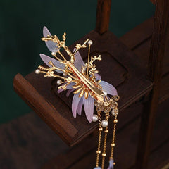 Vintage Flower Leaf Tassel Hairpin Barrette Chinese Style Hanfu Hair Accessory