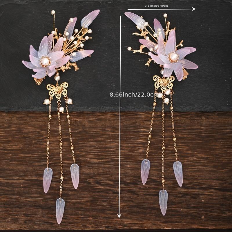 Vintage Flower Leaf Tassel Hairpin Barrette Chinese Style Hanfu Hair Accessory