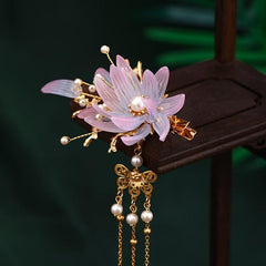 Vintage Flower Leaf Tassel Hairpin Barrette Chinese Style Hanfu Hair Accessory