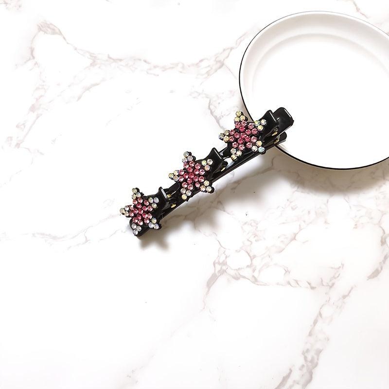 Crystal Stone Braided Hair Clips Double Bangs Hairpins