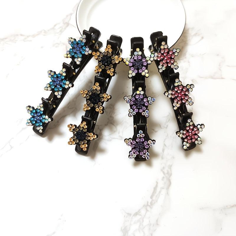 Crystal Stone Braided Hair Clips Double Bangs Hairpins