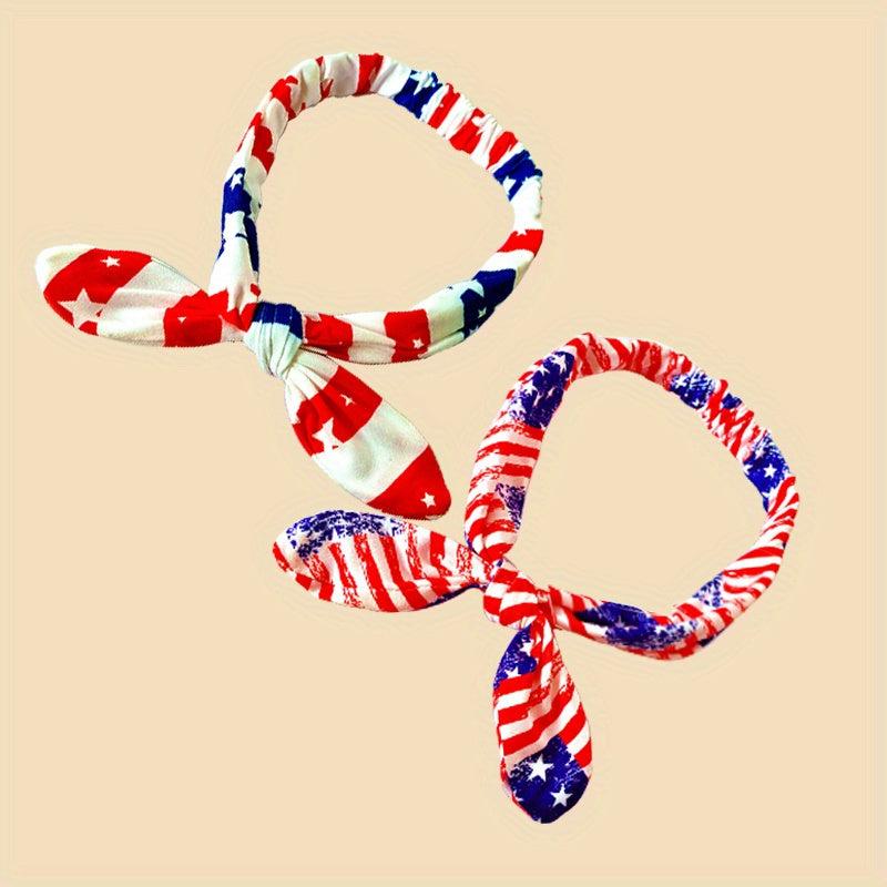 Flag Print Bowknot Hair Band Elastic Headband 4th Of July Headbands