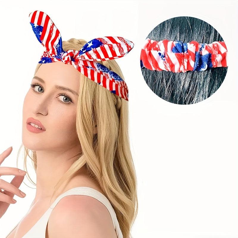 Flag Print Bowknot Hair Band Elastic Headband 4th Of July Headbands