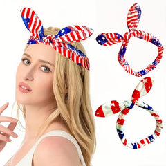 Flag Print Bowknot Hair Band Elastic Headband 4th Of July Headbands