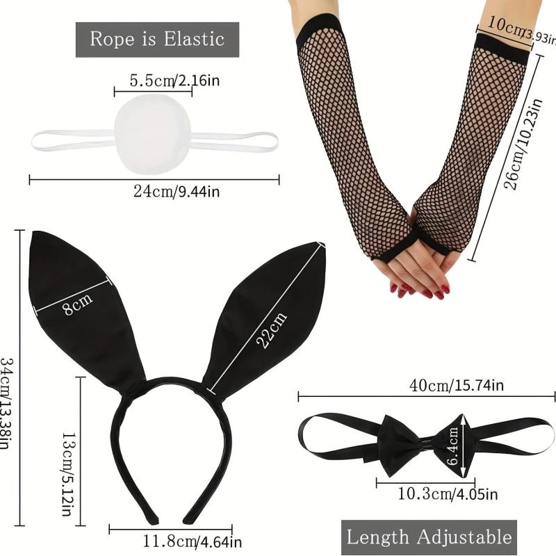 Flapper Accessories Set Rabbit Ears Headband Bow Tie Fishnet Hand Stocking