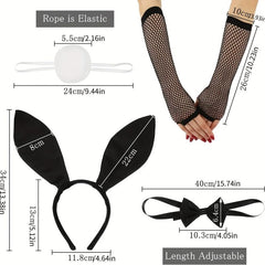 Flapper Accessories Set Rabbit Ears Headband Bow Tie Fishnet Hand Stocking