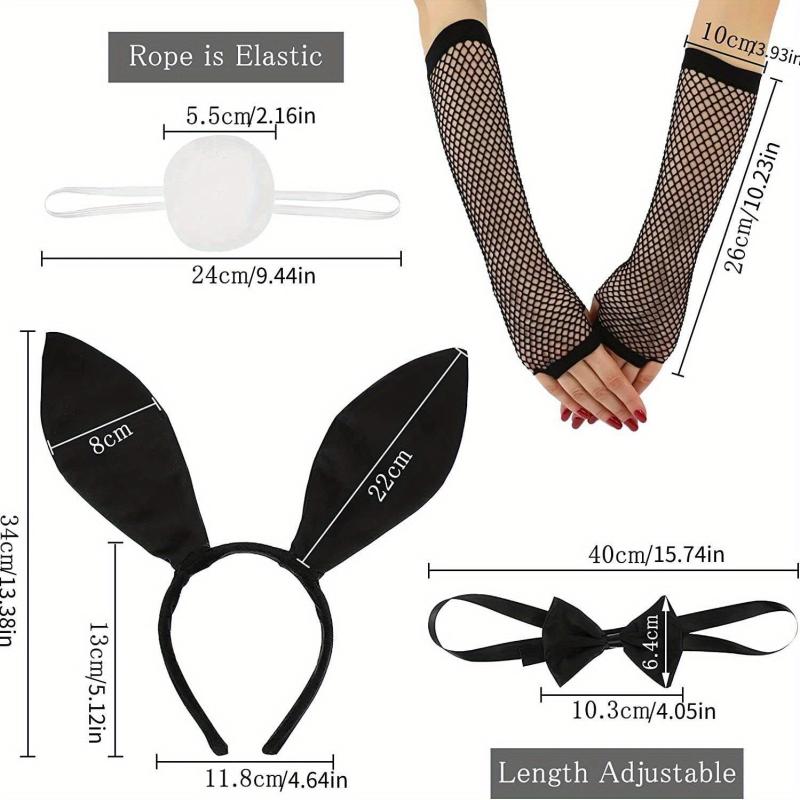 Flapper Accessories Set Rabbit Ears Headband Bow Tie Fishnet Hand Stocking
