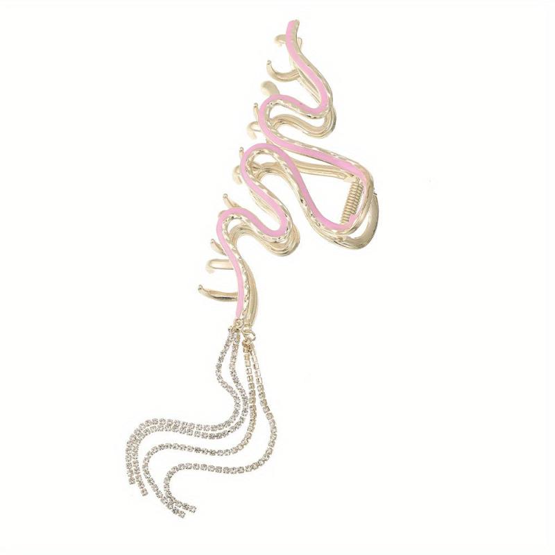 Wavy Hair Claw With Rhinestone Tassel Ponytail Holder