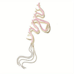 Wavy Hair Claw With Rhinestone Tassel Ponytail Holder