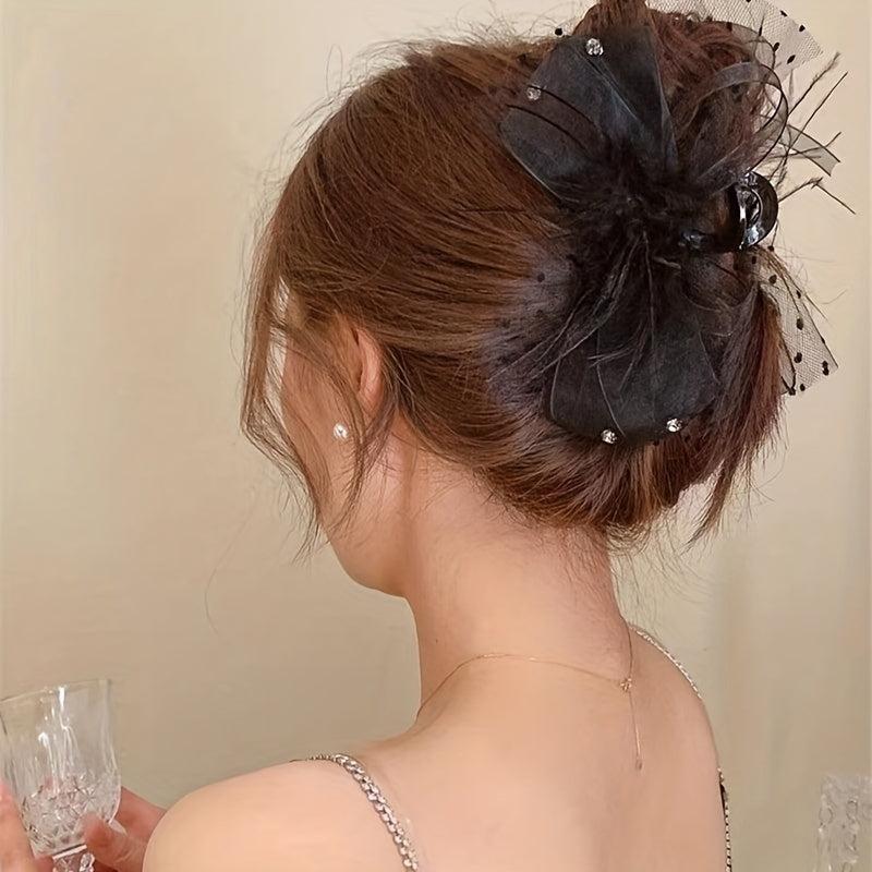 Ancient Style Ostrich Feather Hair Claw Large Hairpin