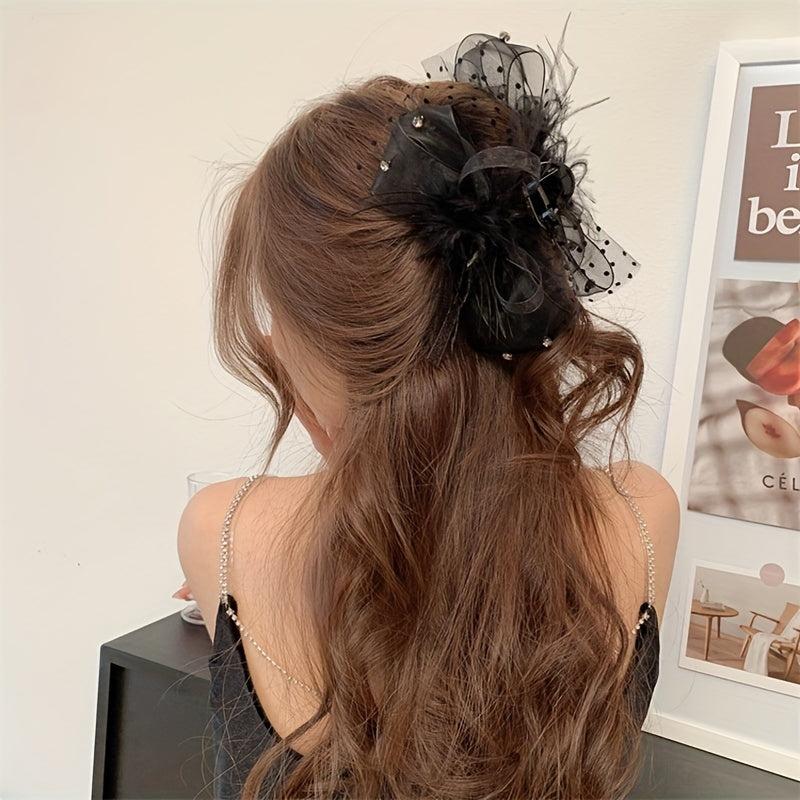 Ancient Style Ostrich Feather Hair Claw Large Hairpin