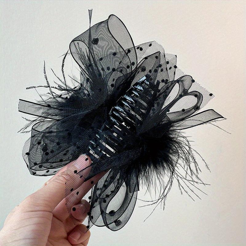 Ancient Style Ostrich Feather Hair Claw Large Hairpin