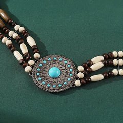 Boho Style Wide Head Chain Wooden Bead Hair Band
