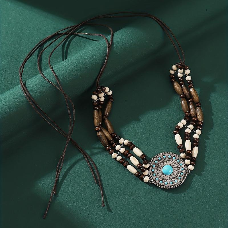 Boho Style Wide Head Chain Wooden Bead Hair Band