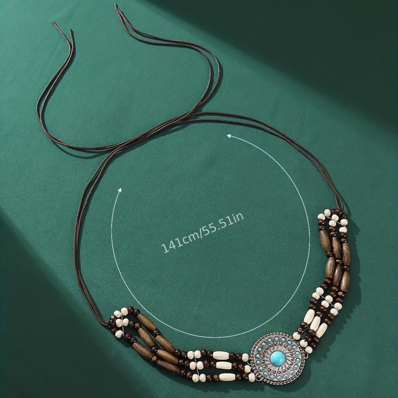 Boho Style Wide Head Chain Wooden Bead Hair Band