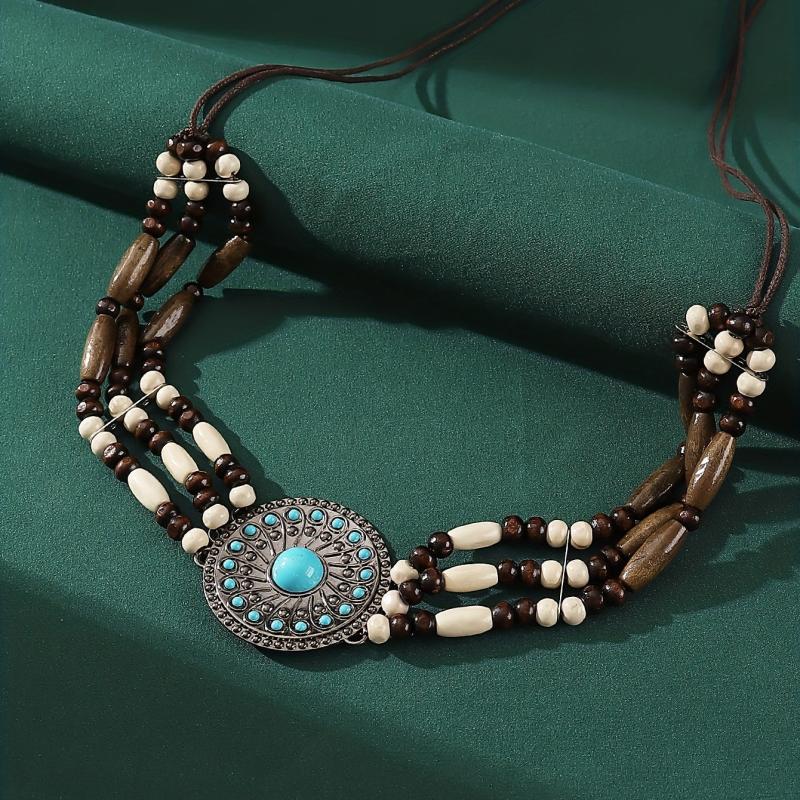 Boho Style Wide Head Chain Wooden Bead Hair Band
