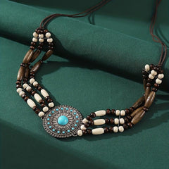 Boho Style Wide Head Chain Wooden Bead Hair Band