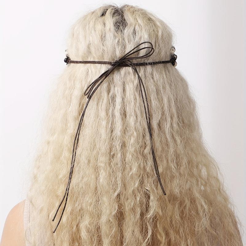 Boho Style Wide Head Chain Wooden Bead Hair Band