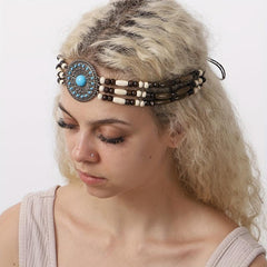 Boho Style Wide Head Chain Wooden Bead Hair Band