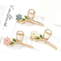 3pcs Flower Shape Metal Hair Claw Large Floral Shark Claw Non slip Hai...