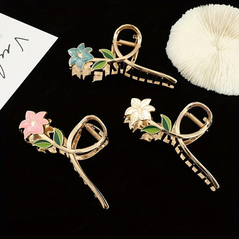 3pcs Flower Shape Metal Hair Claw Large Floral Shark Claw Non slip Hai...