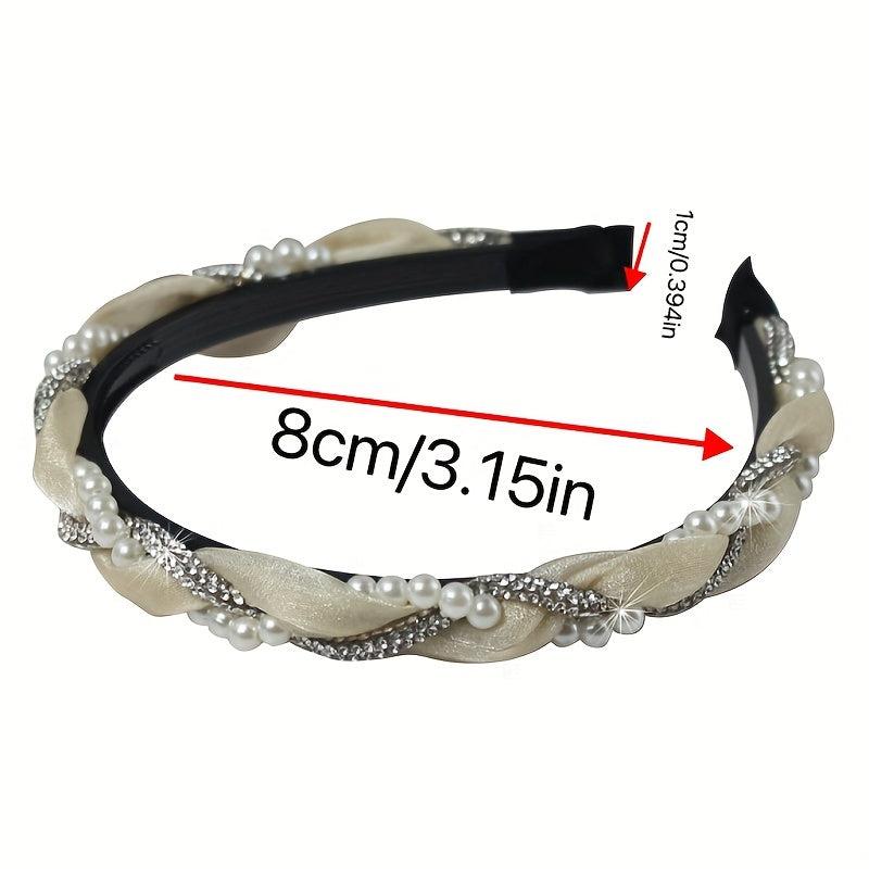 Faux Pearl Rhinestone Braided Headband Organza Headdress Hair Accessories