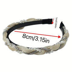 Faux Pearl Rhinestone Braided Headband Organza Headdress Hair Accessories