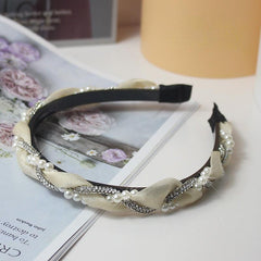Faux Pearl Rhinestone Braided Headband Organza Headdress Hair Accessories