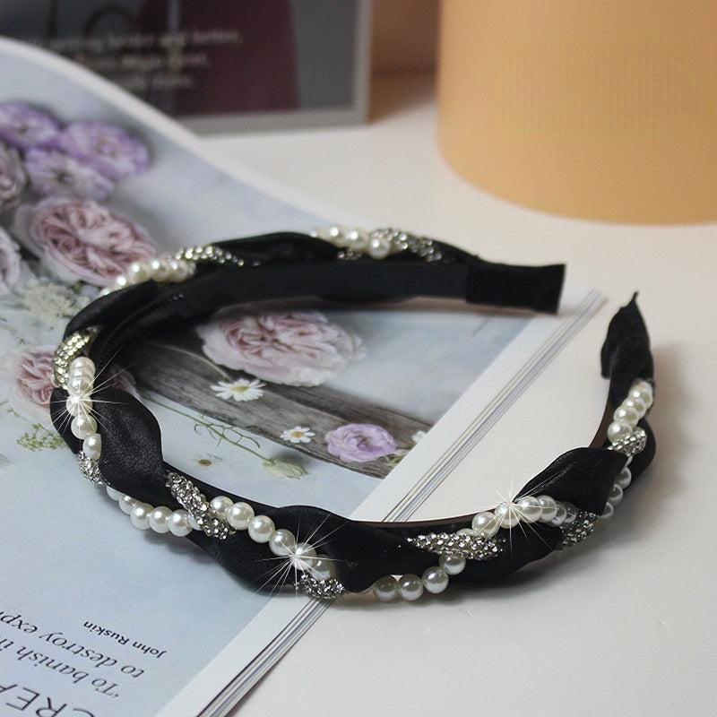Faux Pearl Rhinestone Braided Headband Organza Headdress Hair Accessories