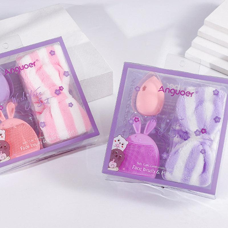 3pcs Facial Cleansing Set + Blush + Beauty Blender + Headband