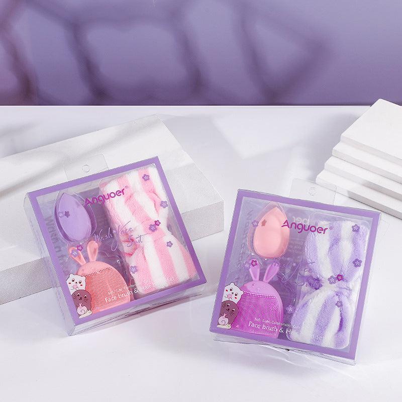3pcs Facial Cleansing Set + Blush + Beauty Blender + Headband