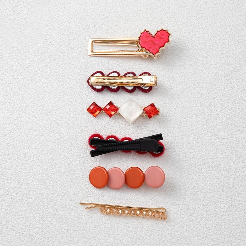 6PCS Multicolor Acrylic Heart Hair Clips for Women