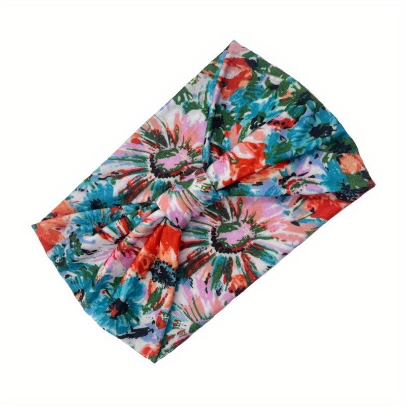 Pastoral Floral Print Headband Criss Cross Head Hoop Stretchy Hair Band