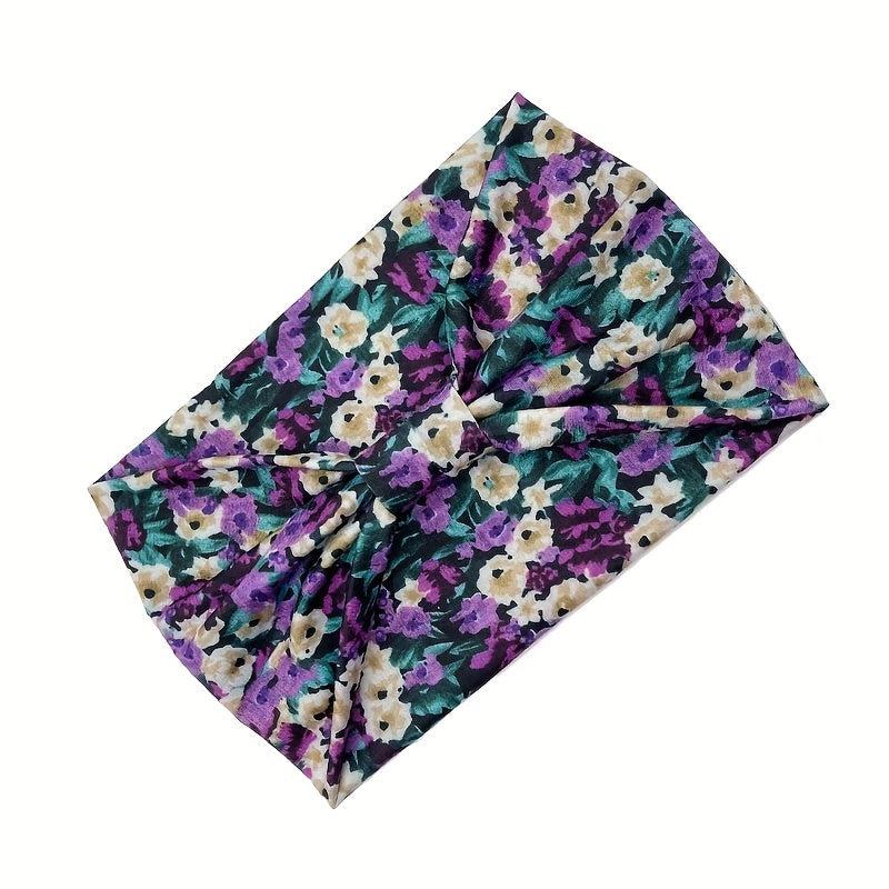Pastoral Floral Print Headband Criss Cross Head Hoop Stretchy Hair Band