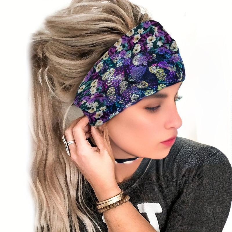 Pastoral Floral Print Headband Criss Cross Head Hoop Stretchy Hair Band