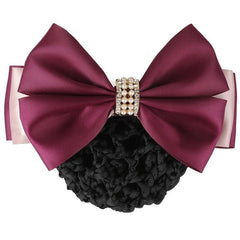 Women Hair Snood Net Rhinestone Bowknot Barrette Elastic Hair Bun Cover