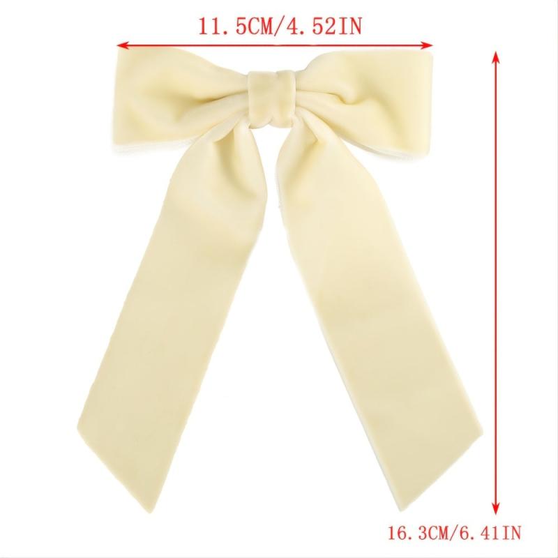 Velvet Solid Hair Bow Clip With Long Ribbon French Barrette