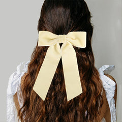 Velvet Solid Hair Bow Clip With Long Ribbon French Barrette