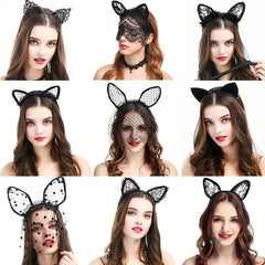 Lace Veil Cat Ears Hair Hoop for Women