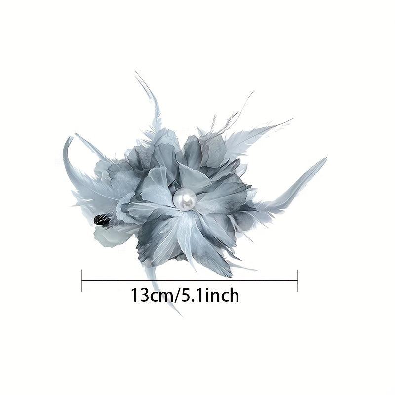 Large Mesh Flower Hair Claw with Faux Feather Decor Hair Claw Shark Claw