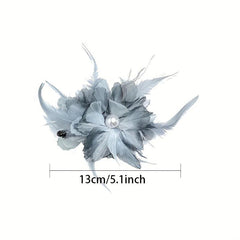 Large Mesh Flower Hair Claw with Faux Feather Decor Hair Claw Shark Claw